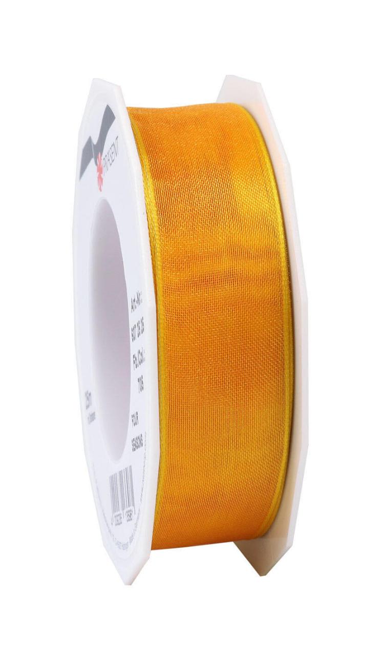 Bild von PRÄSENT Four Seasons transparentes Band mit Drahtkante Cabin Yellow, 25 m einfarbiges Stoffband, 25 mm Breite, leicht biegsames Schleifenband zum Dekorieren & Basteln, für besondere Anlässe