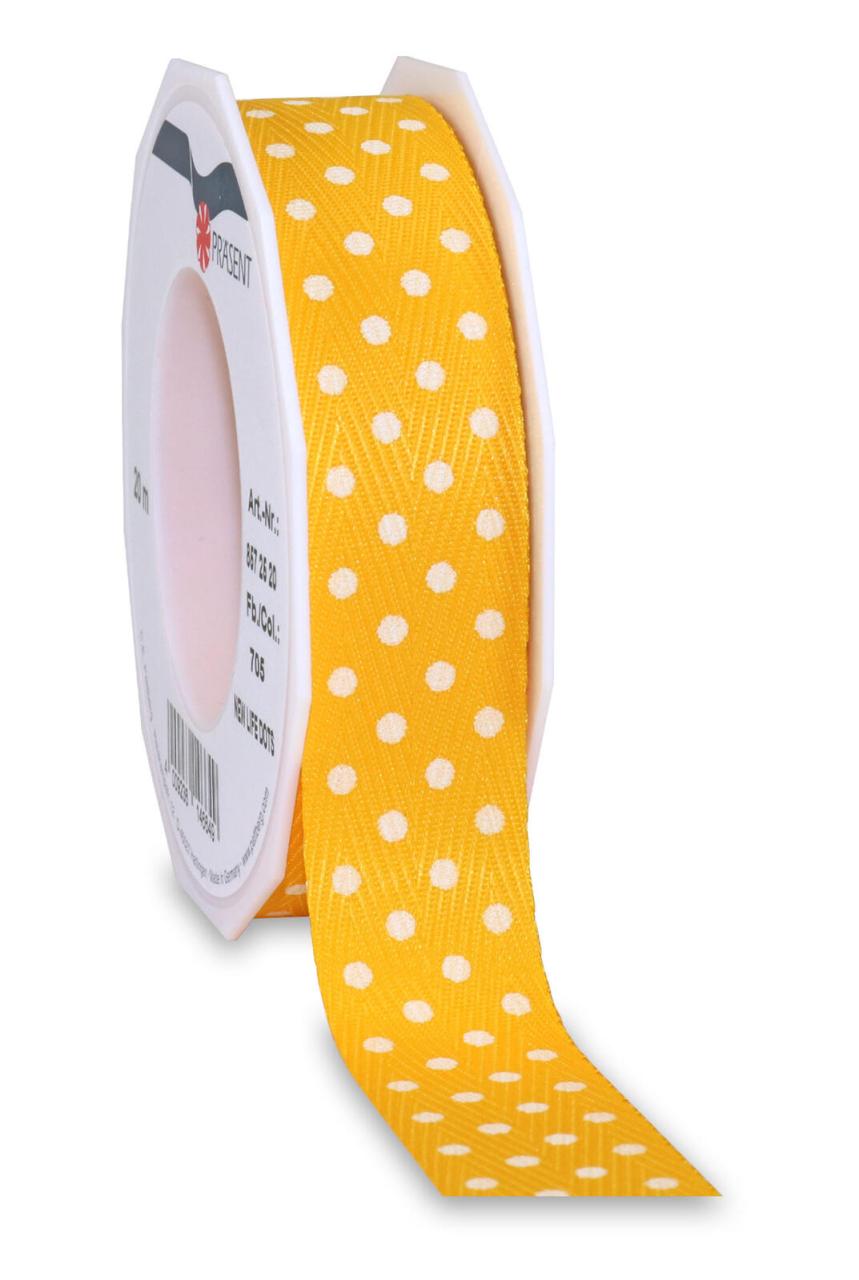 Bild von PRÄSENT Geschenkband Dots 25 mm x 20 m gelb