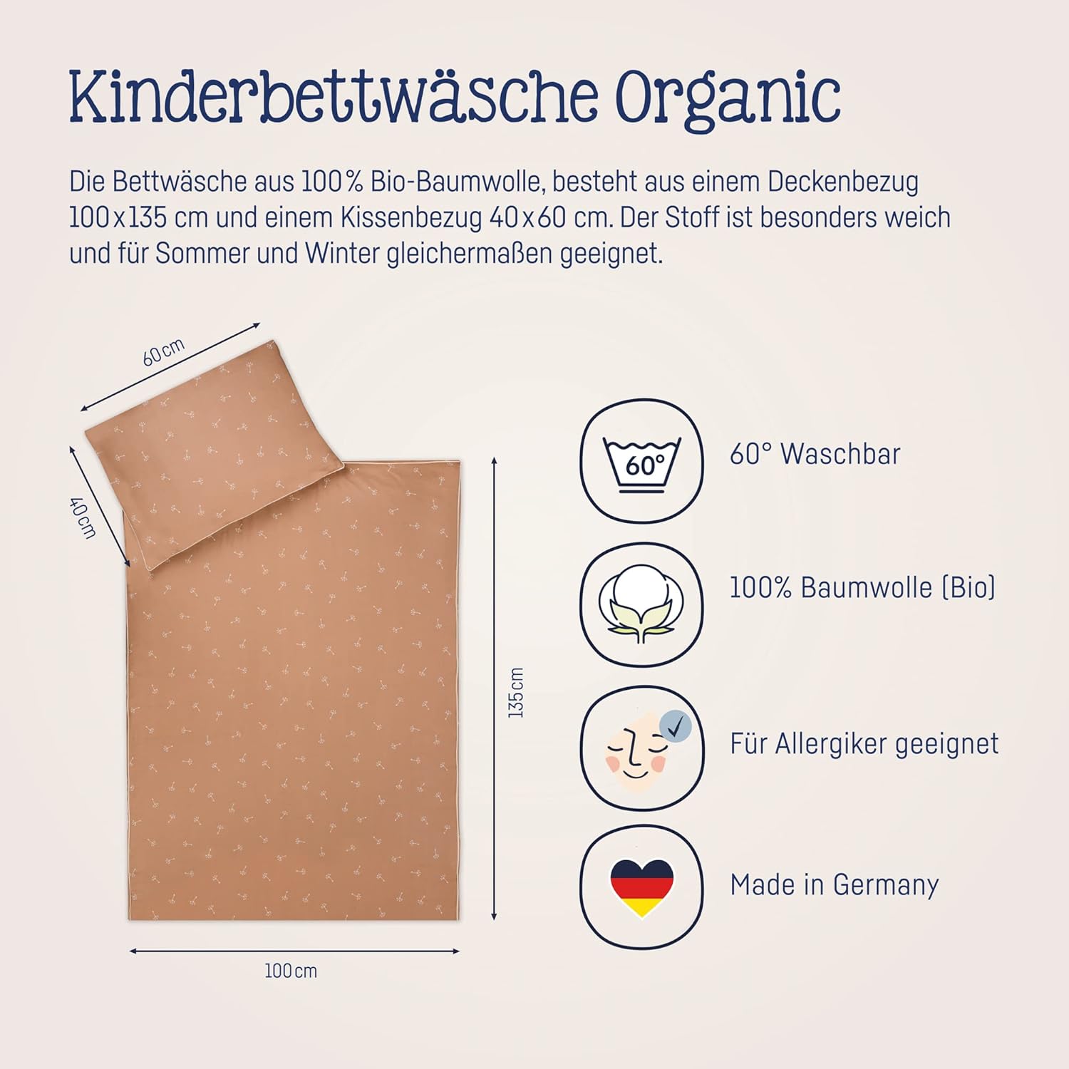 Bild von Julius Zöllner Kinderbettwäsche "Baby- und Kinderbettwäsche aus 100% Bio-Baumwolle", erhältlich in den Größen 80x80+35x40cm und 100x135+40x60cm