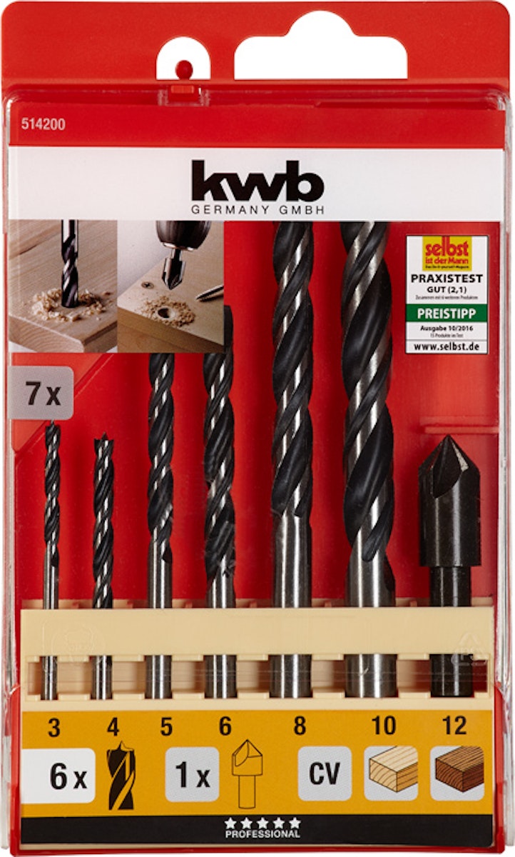Bild von Kwb 514200 Holz-Spiralbohrer-Set 3 mm, 4 mm, 5 mm, 6 mm, 8 mm, 10mm 7St.