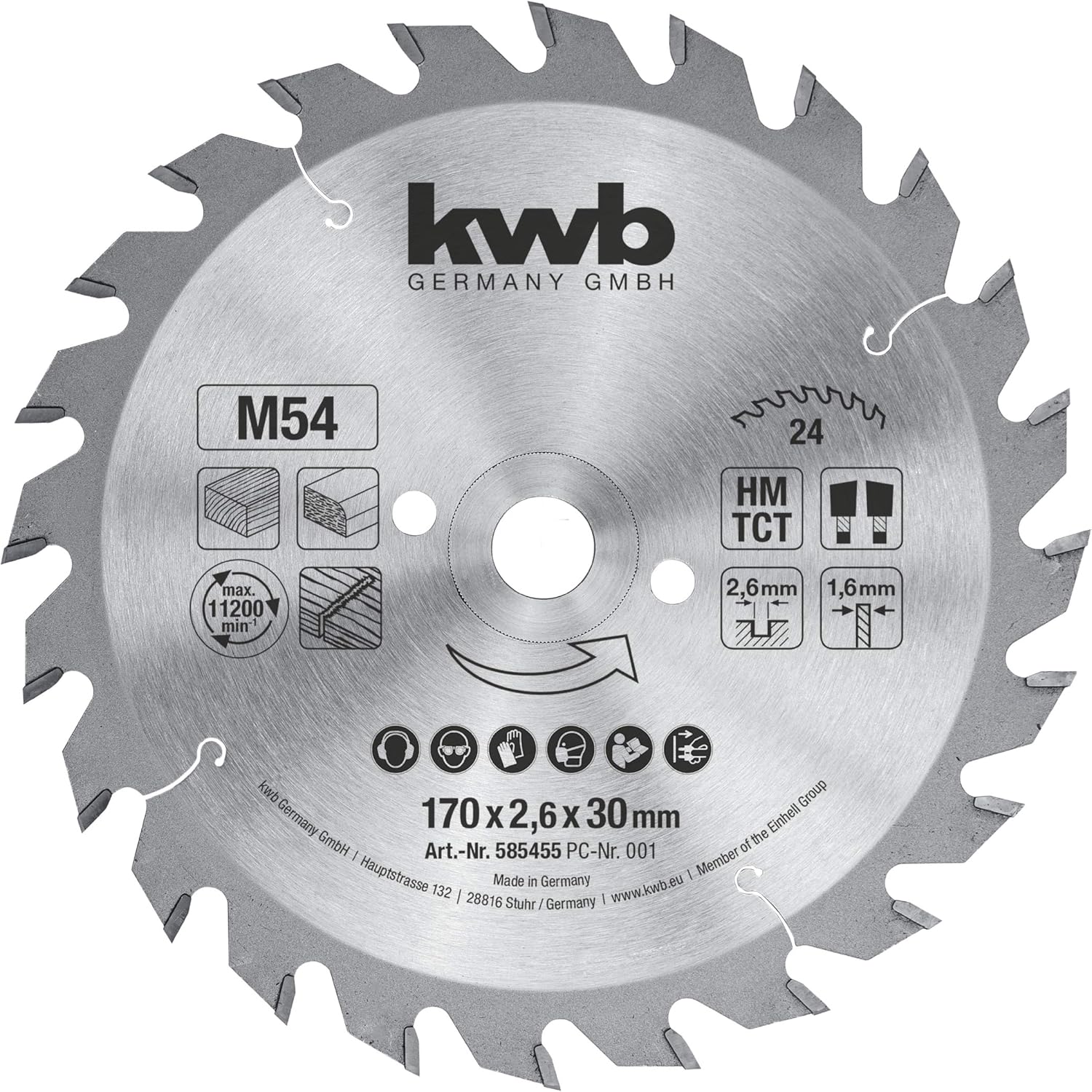 Bild von kwb Kreissägeblatt 150 x 20 mm, schneller Schnitt, mittlere Güte, Sägeblatt geeignet für Weich- und Hartholz, Tischlerplatten und Spanplatten