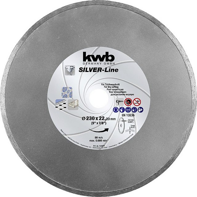 Bild von kwb Diamanttrennscheibe kwb 725870 Diamanttrennscheibe Durchmesser 230 mm Bohrungs-Ø 22.23 mm, Ø 230.00 mm