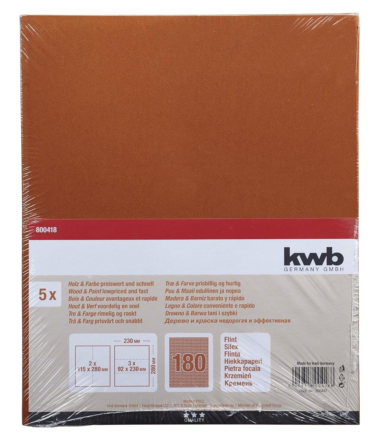 Bild von kwb Schleifstreifen 93x230 mm aus Korund mit Körnung 40, hochwertiger Verleimung, robustem Papierträger, universal einsetzbar für den groben Schliff von Holz und Metall