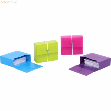 Bild von 12 x M+M Karteibox 69x50mm mit Gummiband gefüllt rainbow-colours sorti