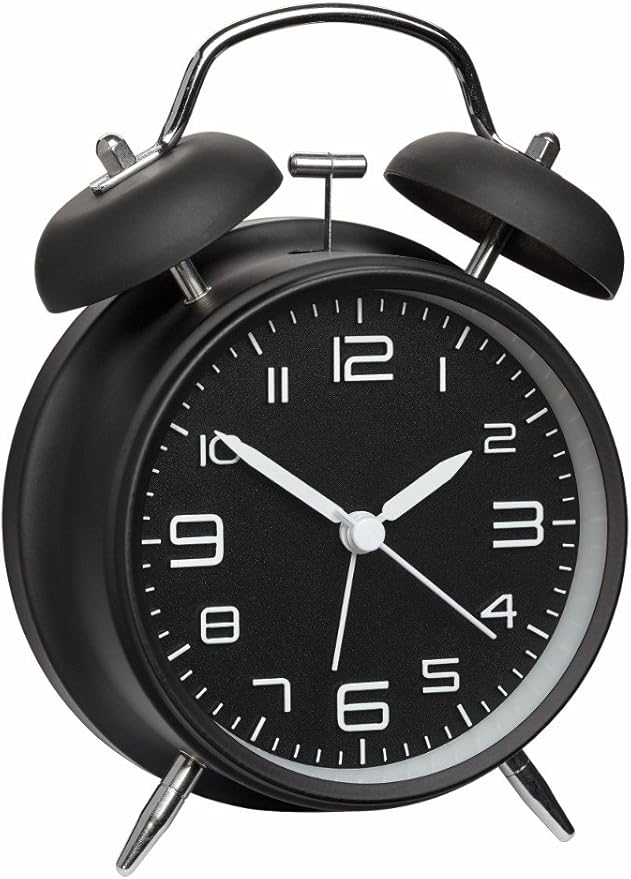 Bild von TFA Dostmann Analoger Metall-Glockenwecker, 60.1025, Retro-Design, lauter Alarm, leises Uhrwerk, Hintergrundbeleuchtung, schwarz, L 117 x B 56 x H 159 mm