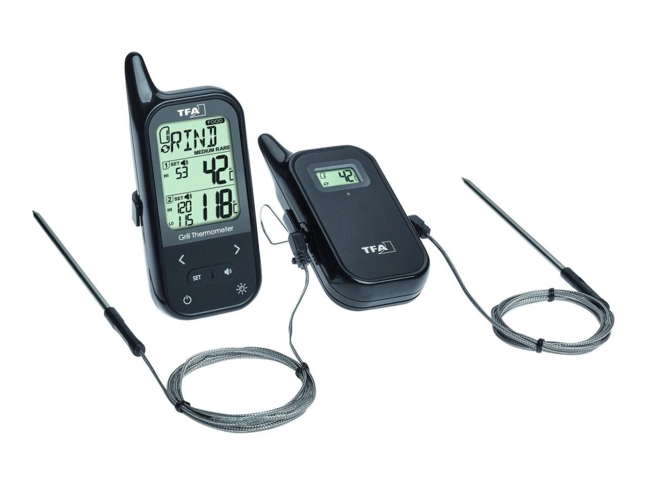 Bild von TFA Dostmann Digitales Grillthermometer Funk TWIN, 14.1511, Fleischthermometer, Küchen-Chef, Grill Zubehör zwei Einstichfühlern, Fleischsorten programmiert, Ofen-/ Kerntemperatur, BBQ, Alarm