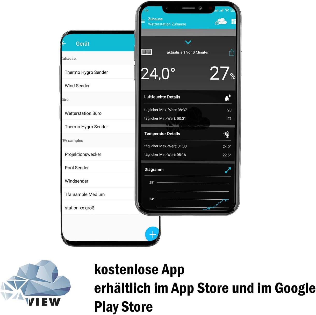 Bild von TFA Dostmann Wetterstation WLAN View PRO 6-in-1, 35.8003.01, mit Außensensor Wind/Temperatur/Luftfeuchtigkeit, mit Regenmesser, Luftdruck, inkl App & Profi-Wettervorhersage, digital, schwarz
