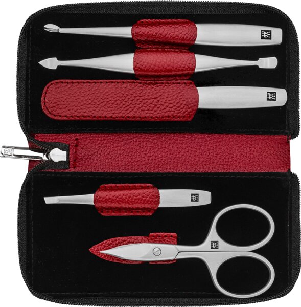 Bild von ZWILLING Maniküreset (5 Teilig, Nagelpflege und Pediküre, Echt Leder Etui, Präzise, Geschenkset, mit Kombi-Nagelschere), Premium, Rot