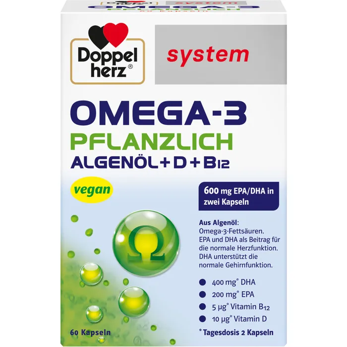 Bild von Doppelherz system OMEGA-3 PFLANZLICH – Algenöl – Vitamin D als Beitrag für die normale Funktion des Immunsystems – 60 Kapseln