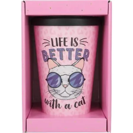 Bild von Depesche 2180.031 To-Go Becher aus Kunststoff mit Spruch, 350 ml, wiederverwendbar, Life is Better with a Cat