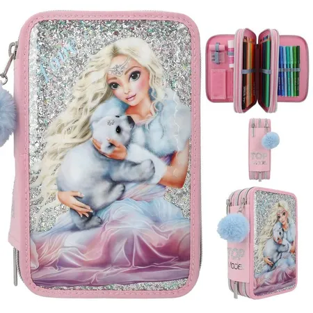 Bild von Depesche 11755 TOPModel Ice World - Gefüllte 3-Fach Federtasche mit Kunstfell Pompon, Federmäppchen mit Buntstiften, Lineal, Schere uvm.