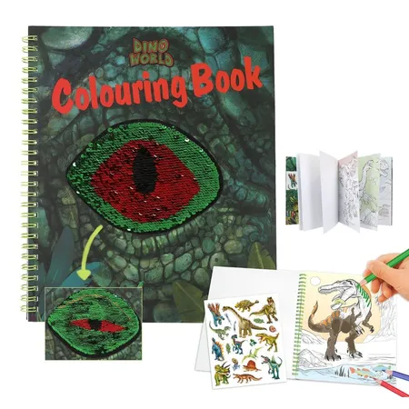 Bild von Depesche 12757 Dino World - Malbuch mit Pailletten Design, mit 20 Seiten zum Gestalten von Dinosaurier Motiven, inkl. einem Stickerbogen