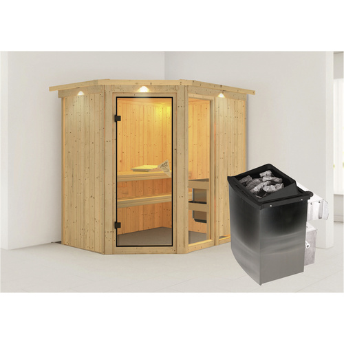 Bild von KARIBU Sauna »Paide 1«, inkl. 9 kW Saunaofen mit integrierter Steuerung, für 3 Personen - beige