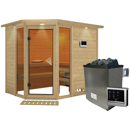 Bild von KARIBU Sauna »Kohila 3«, inkl. 9 kW Saunaofen mit externer Steuerung, für 4 Personen - beige