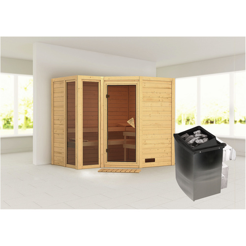 Bild von KARIBU Sauna »Kunda«, inkl. 9 kW Saunaofen mit integrierter Steuerung, für 4 Personen - beige