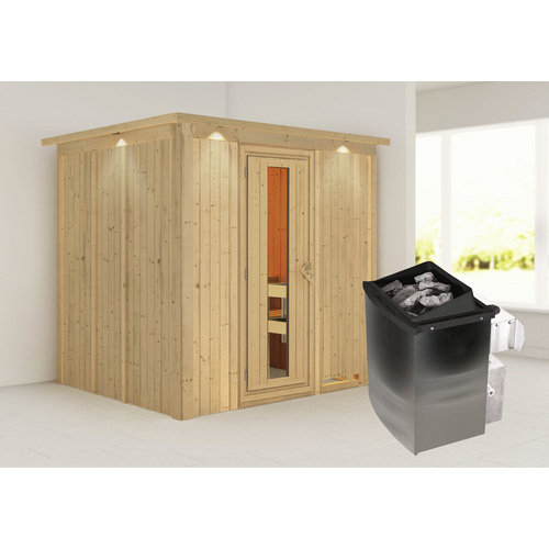 Bild von KARIBU Sauna »Rakvere«, inkl. 9 kW Saunaofen mit integrierter Steuerung, für 3 Personen - beige