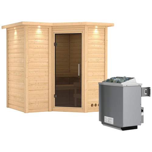 Bild von KARIBU Sauna »Riga 1«, inkl. 9 kW Saunaofen mit integrierter Steuerung, für 3 Personen - beige