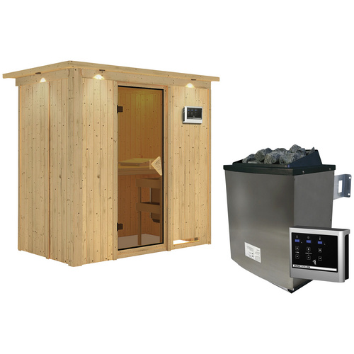Bild von KARIBU Sauna »Pärnu«, inkl. 9 kW Saunaofen mit externer Steuerung, für 2 Personen - beige