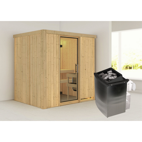 Bild von KARIBU Sauna »Kothla«, inkl. 9 kW Saunaofen mit integrierter Steuerung, für 3 Personen - beige