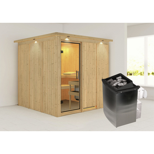 Bild von KARIBU Sauna »Valga«, inkl. 9 kW Saunaofen mit integrierter Steuerung, für 4 Personen - beige