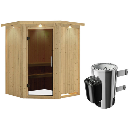 Bild von KARIBU Sauna »Wolmar«, inkl. 3.6 kW Saunaofen mit integrierter Steuerung, für 3 Personen - beige