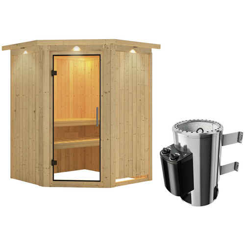 Bild von KARIBU Sauna »Wolmar«, inkl. 3.6 kW Saunaofen mit integrierter Steuerung, für 3 Personen - beige