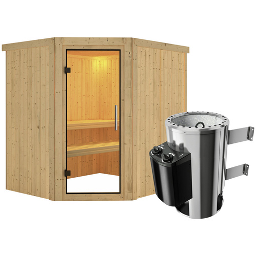 Bild von KARIBU Sauna »Talsen«, inkl. 3.6 kW Saunaofen mit integrierter Steuerung, für 3 Personen - beige