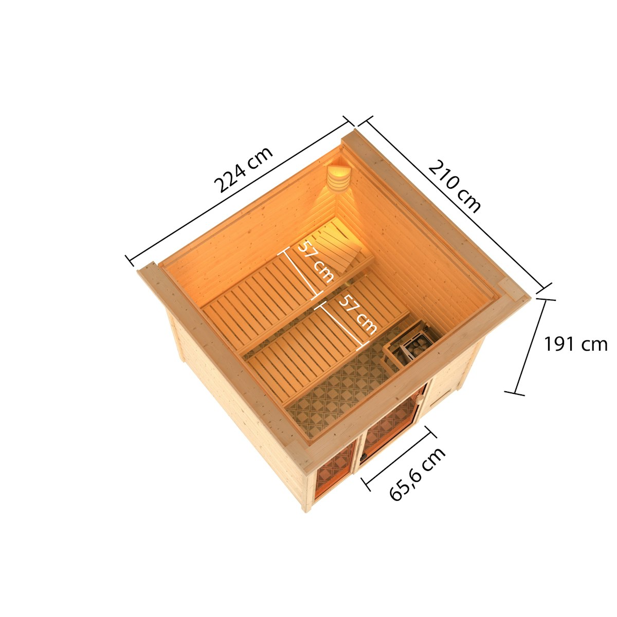 Bild von Karibu Woodfeeling Sauna Jutta - 38 mm Bronzierte Ganzglastür Inkl. Dachkranz Ohne Ofen inkl. 8-teiligem gratis Zubehörpaket (Gesamtwert 191,92€)