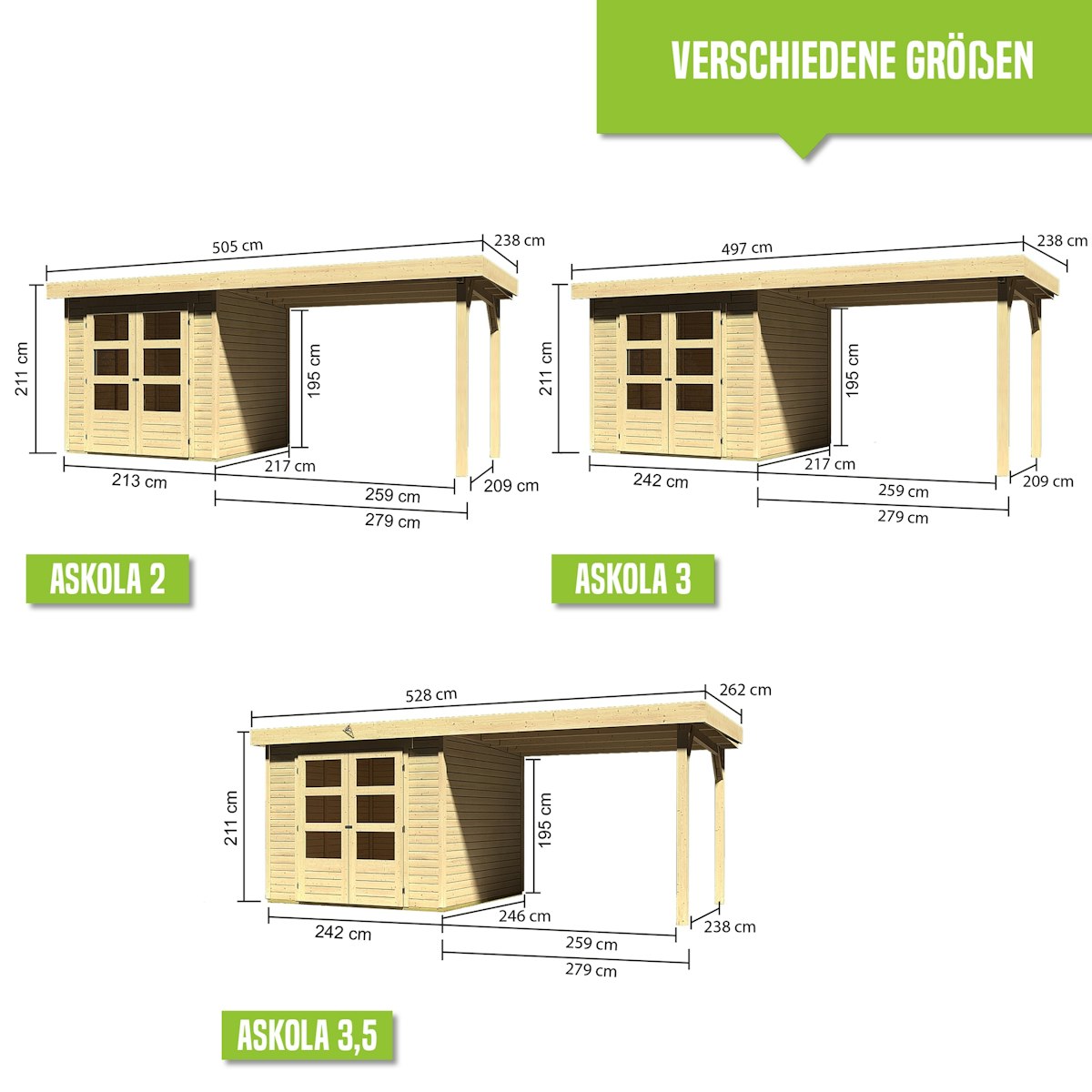 Bild von Karibu Gartenhaus Askola 4 mit 280 cm Schleppdach und Rückwand – 19 mm-302 x 217 cm-terragrau 50% Aktions-Rabatt auf Dacheindeckung & gratis Gartenhaus-Pflegebox