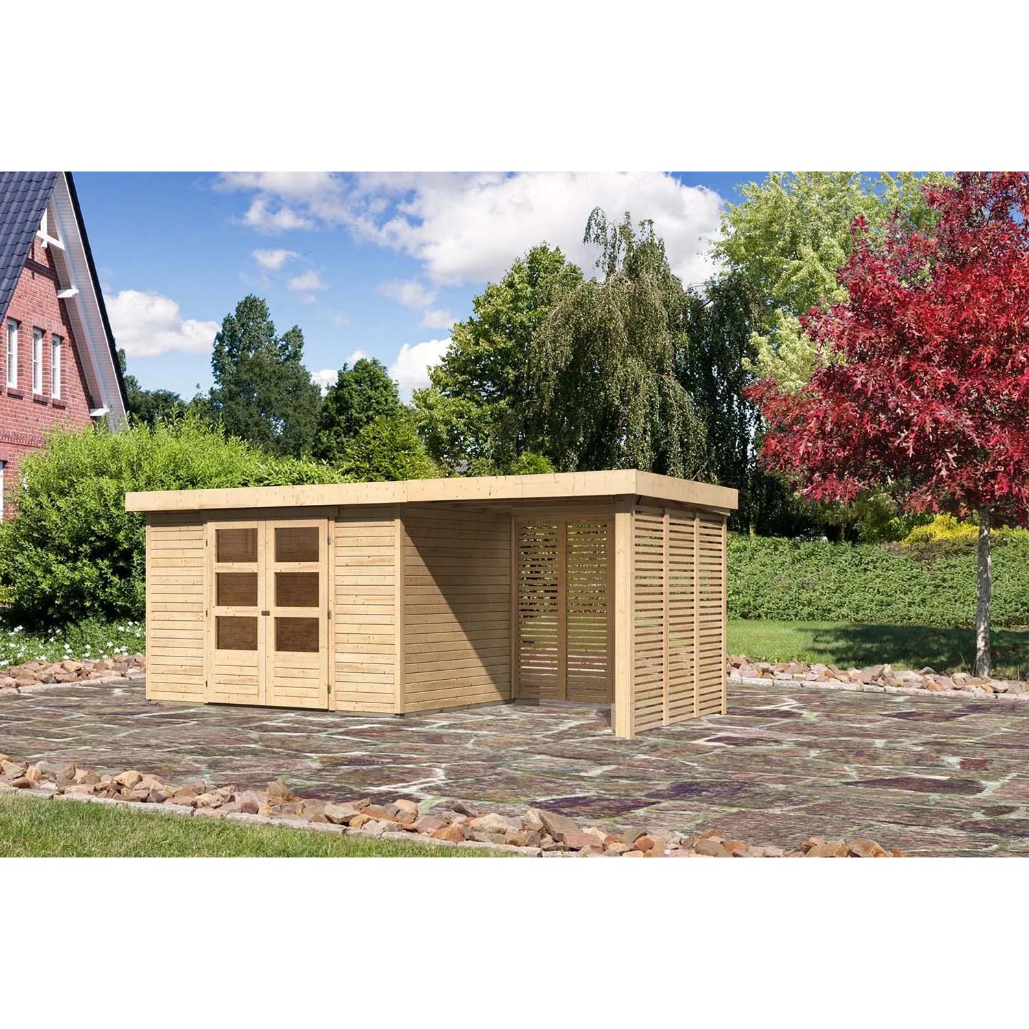Bild von Karibu Holz-Gartenhaus Boras Natur Flachdach Unbehandelt 298 cm x 213 cm
