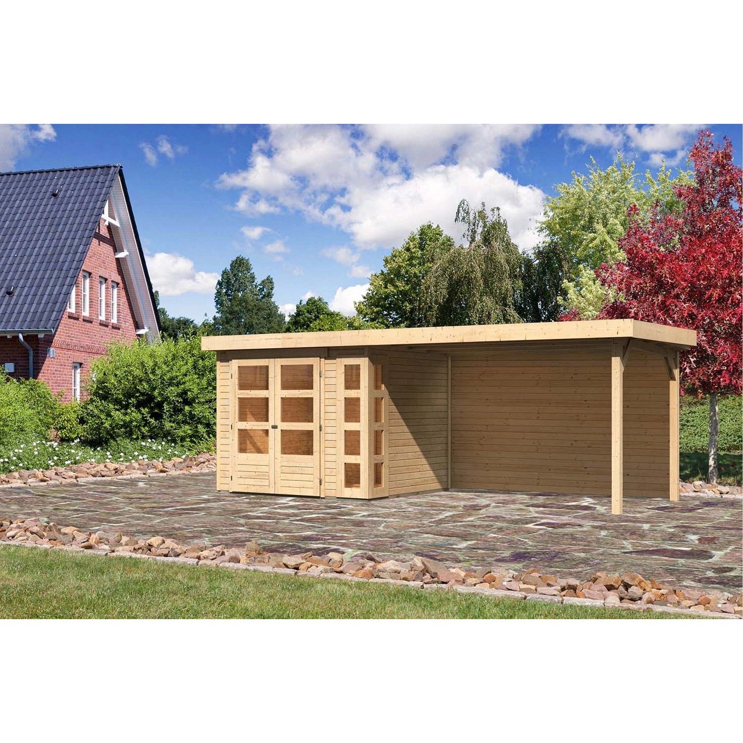 Bild von Karibu Holz-Gartenhaus Sölve Natur Flachdach Unbehandelt 238 cm x 213 cm