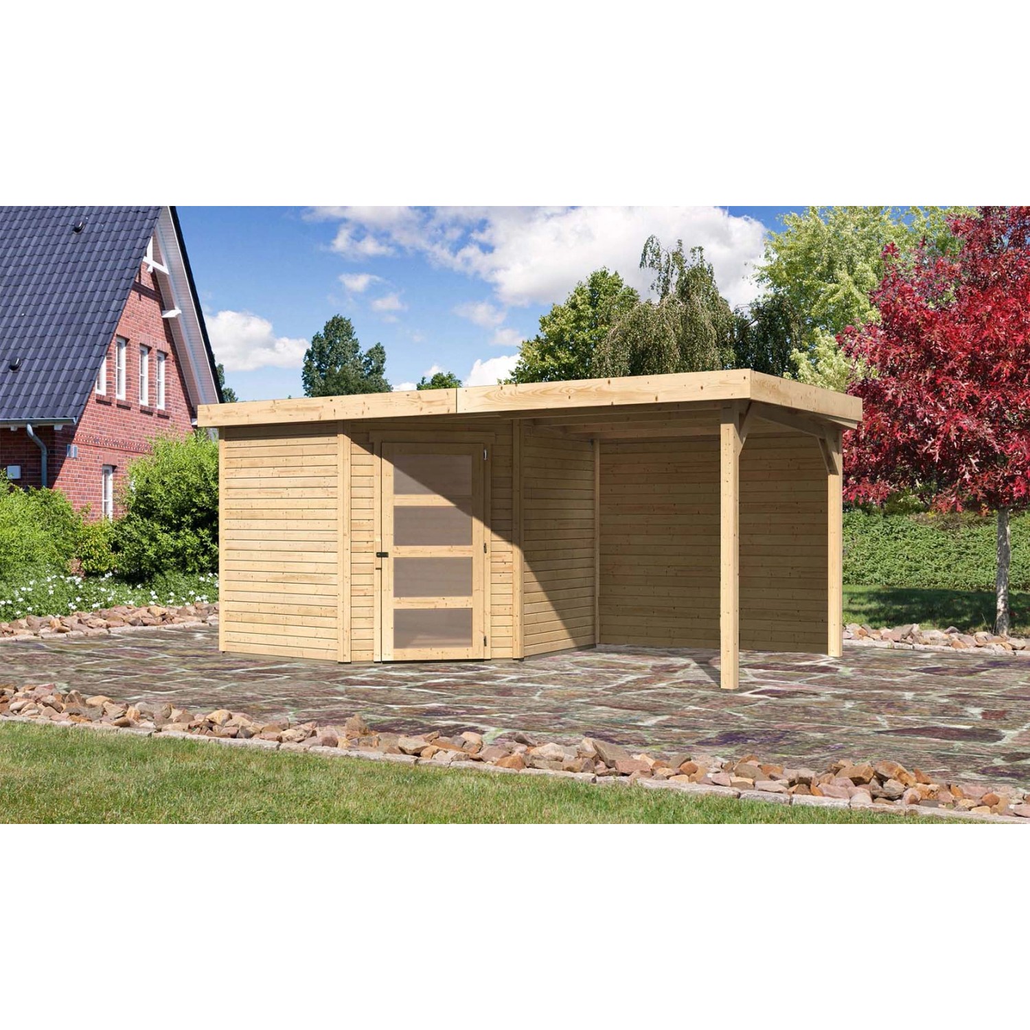 Bild von Karibu Holz-Gartenhaus Linköbing Natur Flachdach Unbehandelt 238 cm x 242 cm