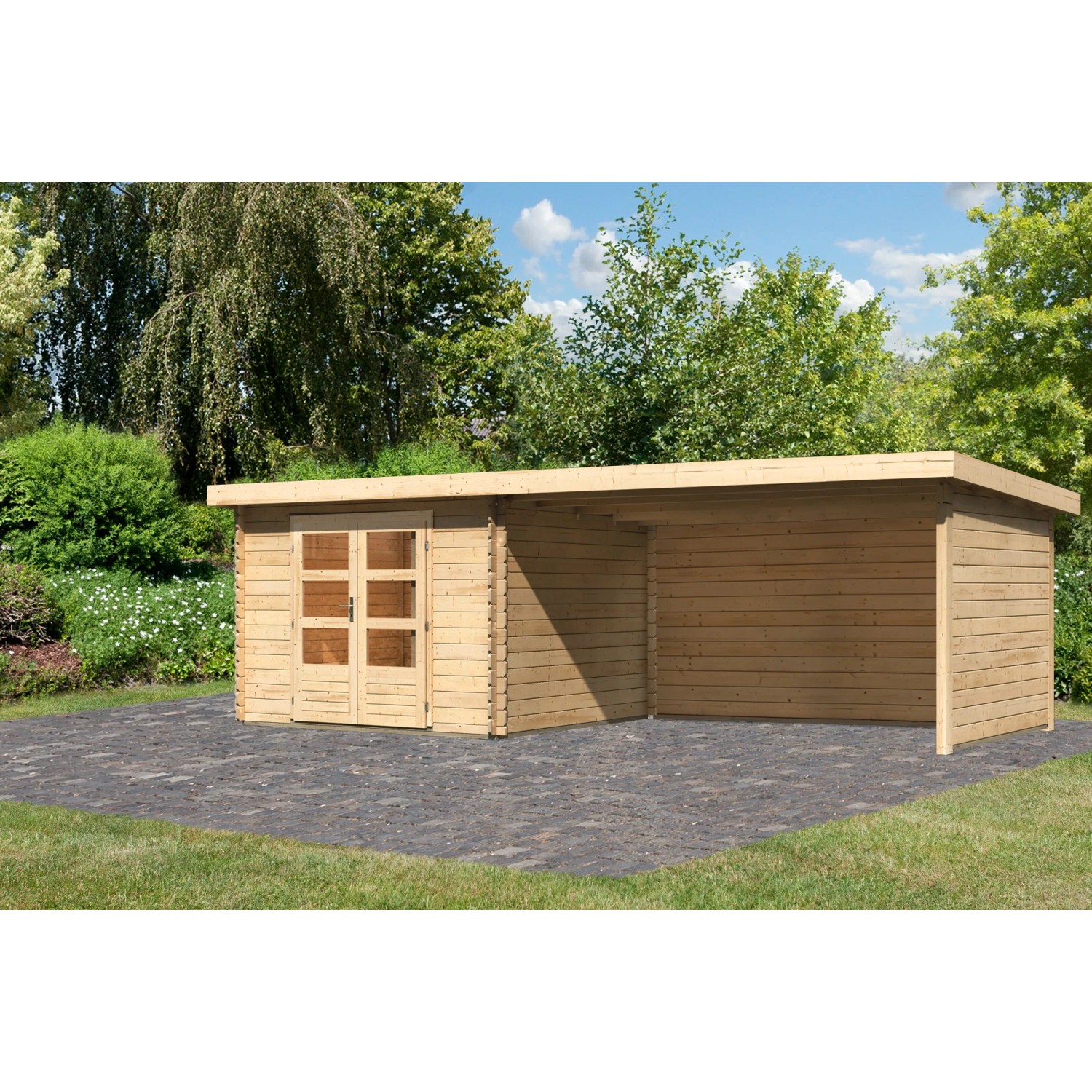 Bild von Karibu Holz-Gartenhaus Ängelholm Natur Pultdach Unbehandelt 280 cm x 280 cm