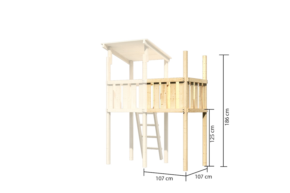 Bild von Akubi Kinderspielturm Anna mit Pultdach inkl. Anbauplattform, Doppelschaukel und Klettergerüst naturbelassen