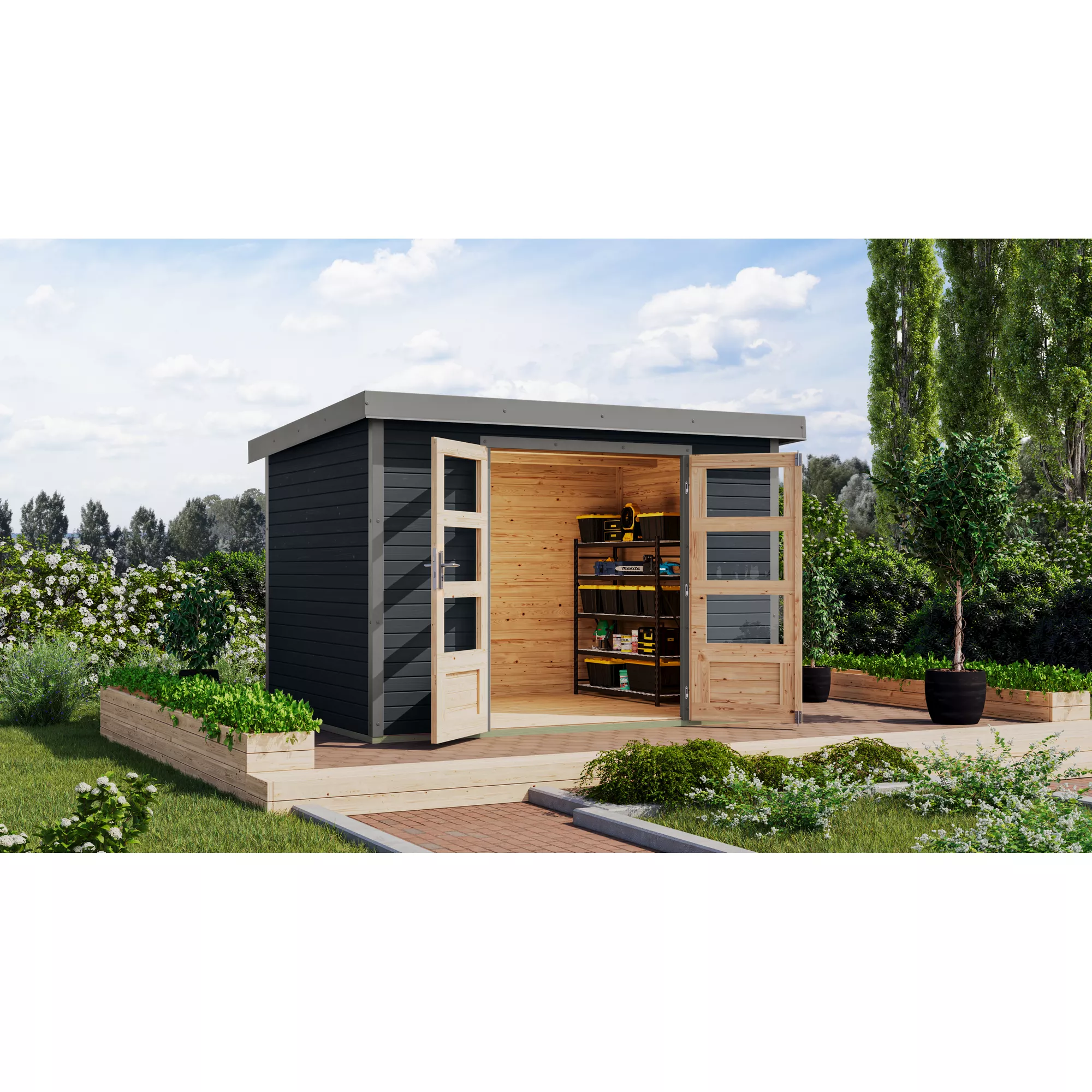 Bild von Karibu Gartenhaus 'Komet 4 C' Fichtenholz anthrazit / graualuminium 298,5 x 209 x 213,5 cm