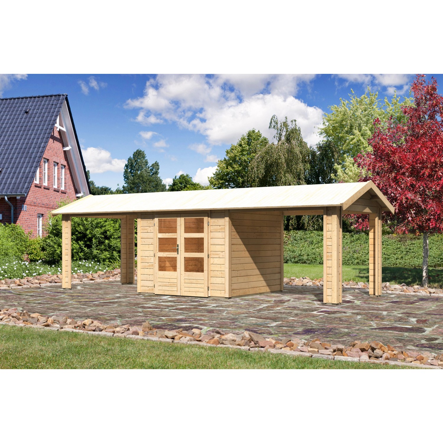 Bild von Karibu Holz-Gartenhaus Timra Naturbelassen Satteldach 240 cm x 244 cm