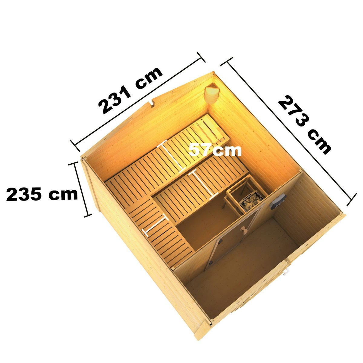 Bild von Karibu Bosse 1 - 38 mm Gartensauna mit Vorraum und Satteldach terragrau Moderne Saunatür (Klarglas) 9 kW Bio-Kombiofen inkl. Steuergerät inkl. 8-teiligem gratis Zubehörpaket (Gesamtwert 191,92€)