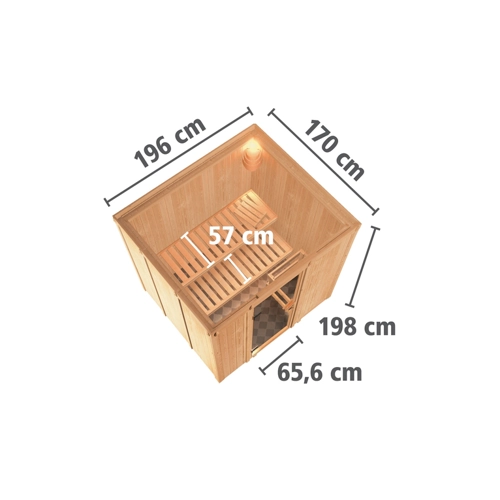 Bild von Karibu Sauna Sodin 196 x 170 cm mit 9.0 kW Ofen und integrierter Steuerung