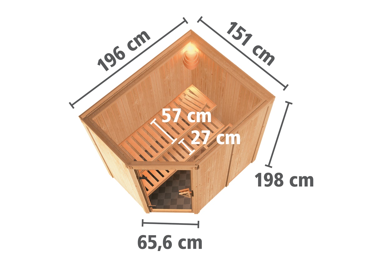 Bild von Karibu Sauna Carin-ohne Ofen-Inkl. Dachkranz inkl. 8-teiligem gratis Zubehörpaket (Gesamtwert 191,92€)