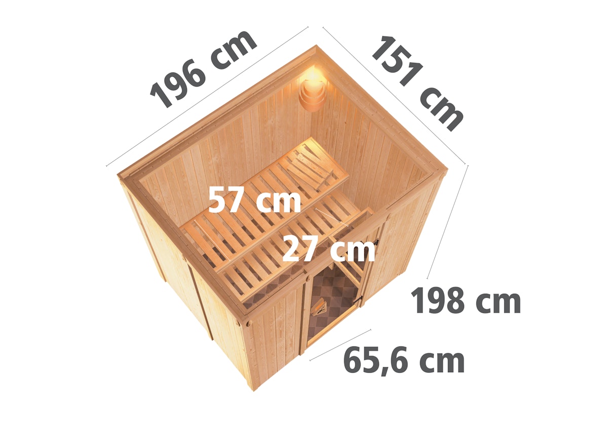 Bild von Karibu Sauna Fanja -230 Volt-Ohne Ofen-Inkl. Dachkranz inkl. 8-teiligem gratis Zubehörpaket (Gesamtwert 191,92€)
