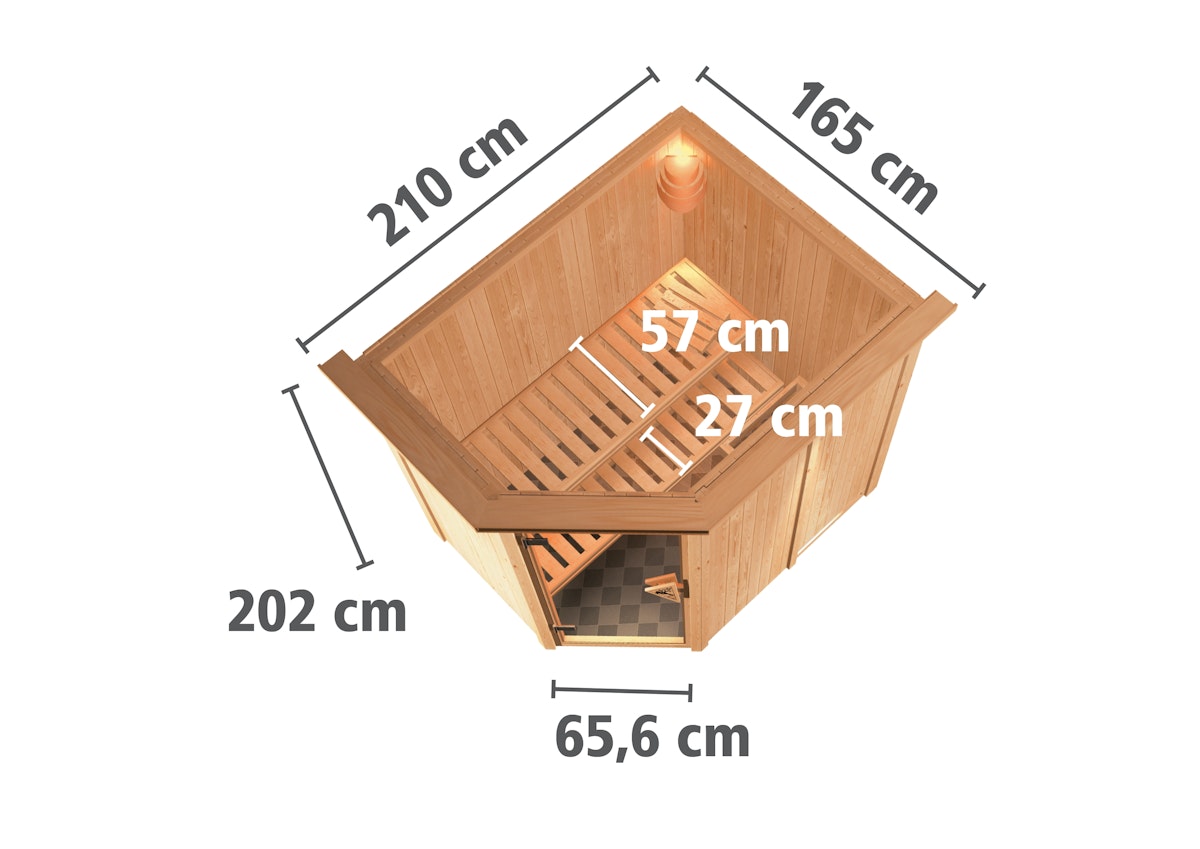 Bild von Karibu Sauna Saja-230 Volt-Ohne Ofen-Inkl.Dachkranz inkl. 8-teiligem gratis Zubehörpaket (Gesamtwert 191,92€)