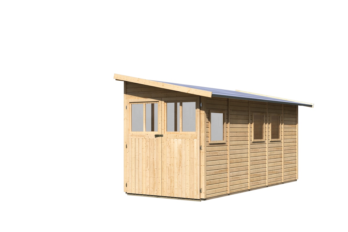 Bild von Karibu Gartenhaus Gerätehaus Juist/Wandlitz 5 - 19mm-181x442cm- naturbelassen 50% Aktions-Rabatt auf Dacheindeckung & gratis Gartenhaus-Pflegebox