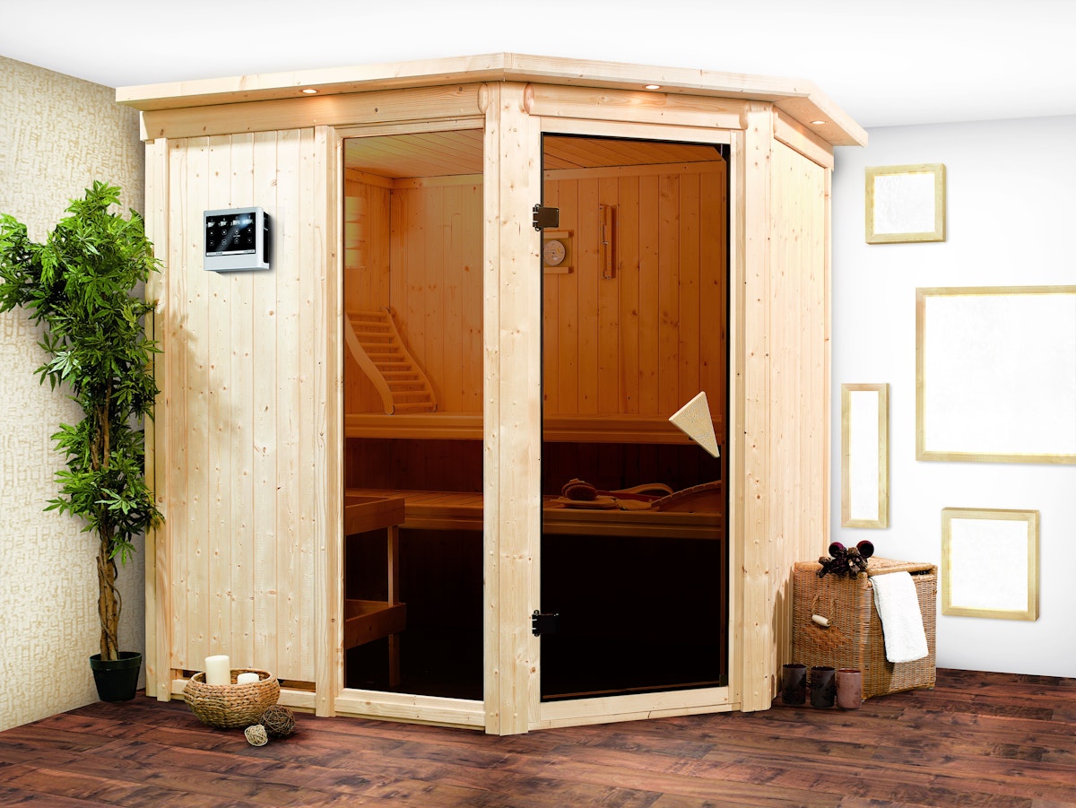 Bild von Karibu Sauna Fiona 2-9 kW Ofen-Steuergerät-Ohne Dachkranz inkl. 8-teiligem gratis Zubehörpaket (Gesamtwert 191,92€)