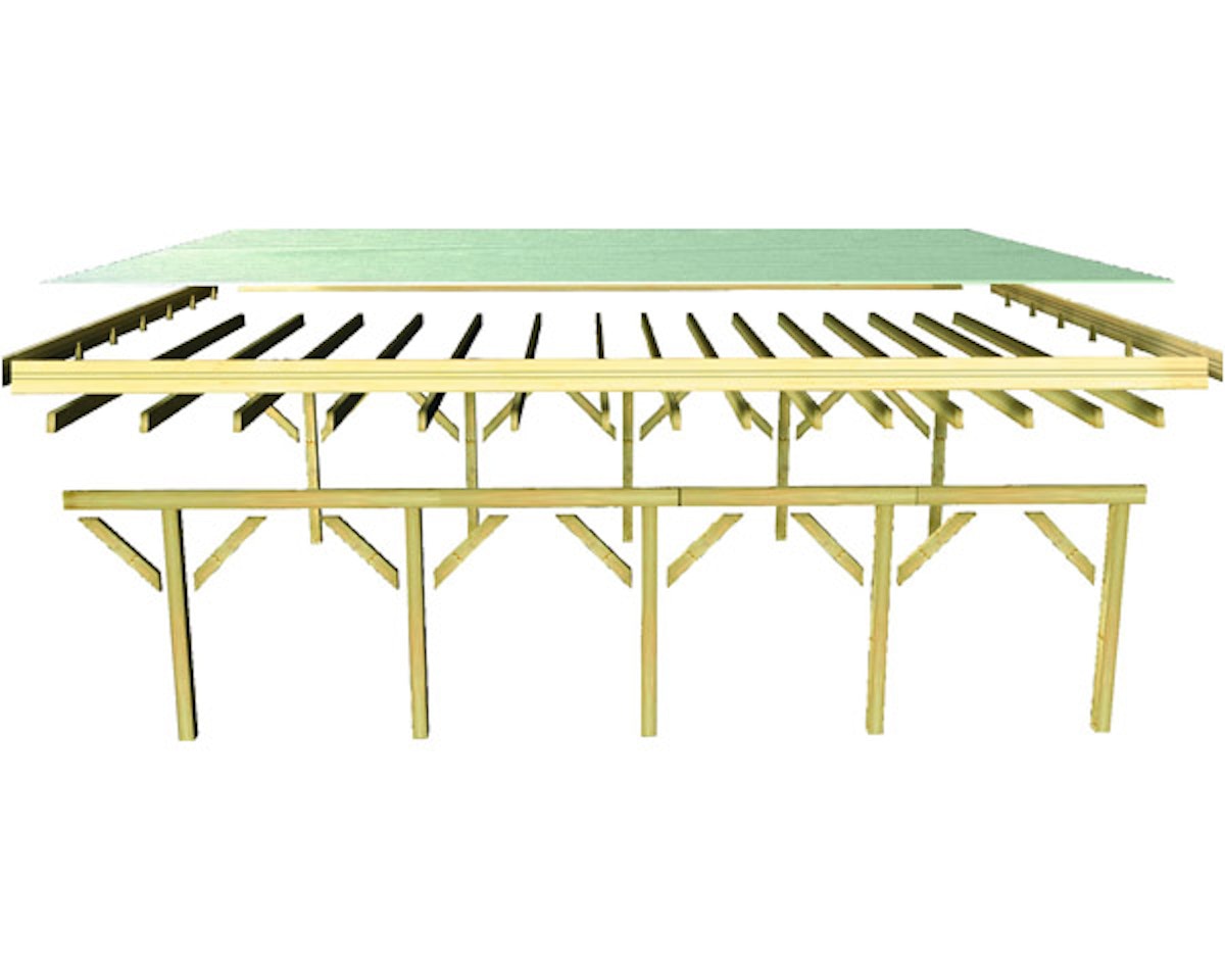Bild von Karibu Carport Doppelcarport Classic Doppel 3 PVC Dach, 2 Rundbögen (Holzcarport) inkl. gratis H-Pfostenanker