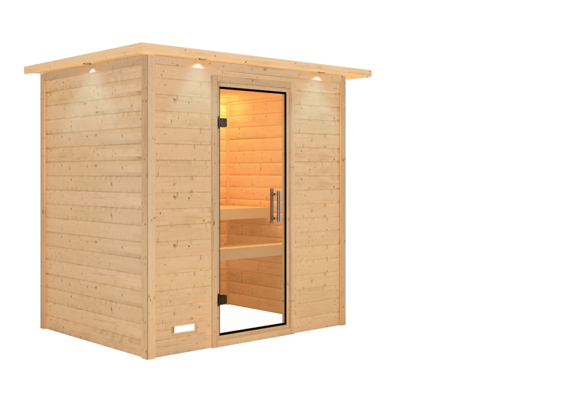 Bild von Karibu Woodfeeling Sauna Sonja - 38 mm Klarglas Ganzglastür Inkl. Dachkranz Ohne Ofen inkl. 8-teiligem gratis Zubehörpaket (Gesamtwert 191,92€)