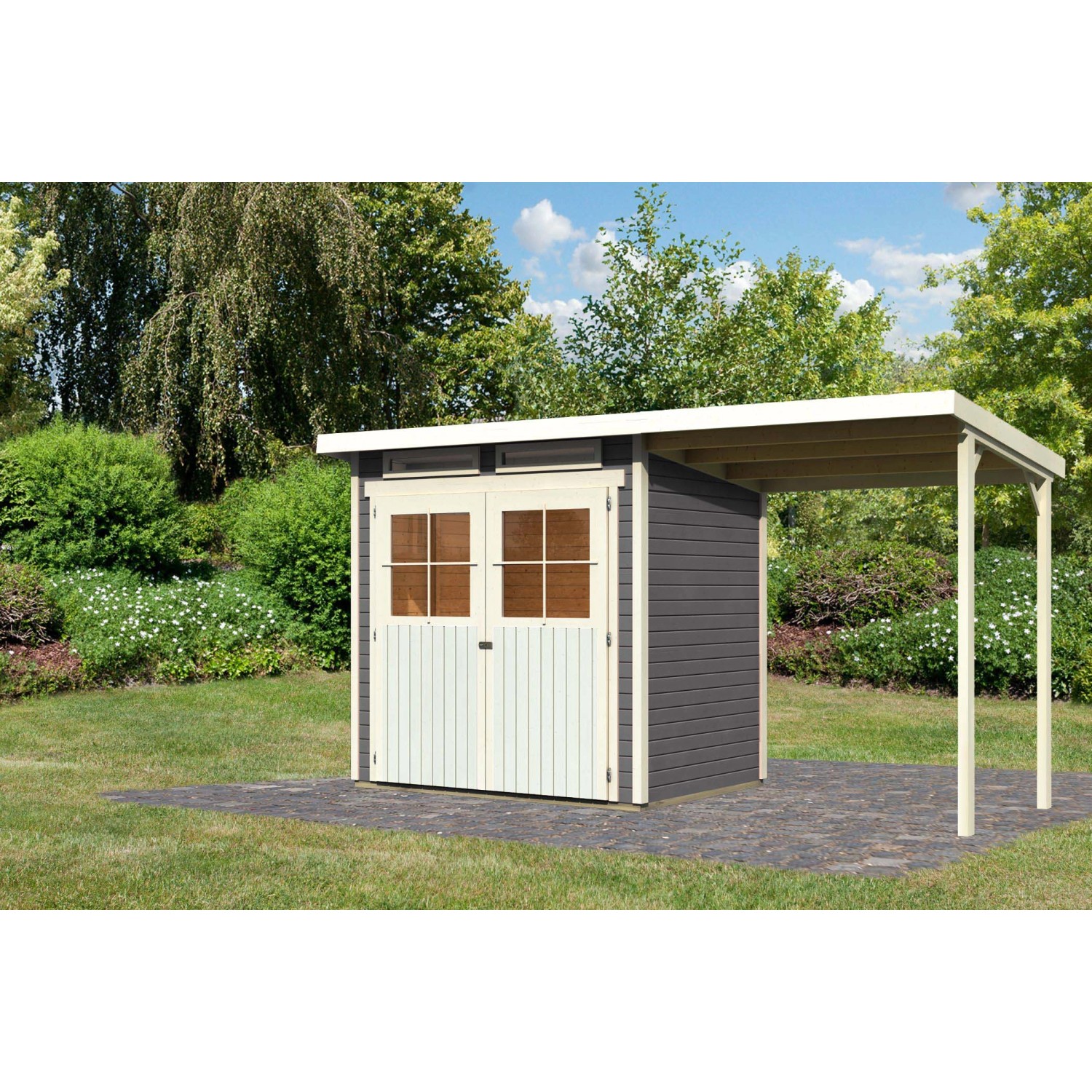 Bild von Karibu Holz-Gartenhaus Egersund Terragrau Pultdach Lackiert 199 cm x 152 cm
