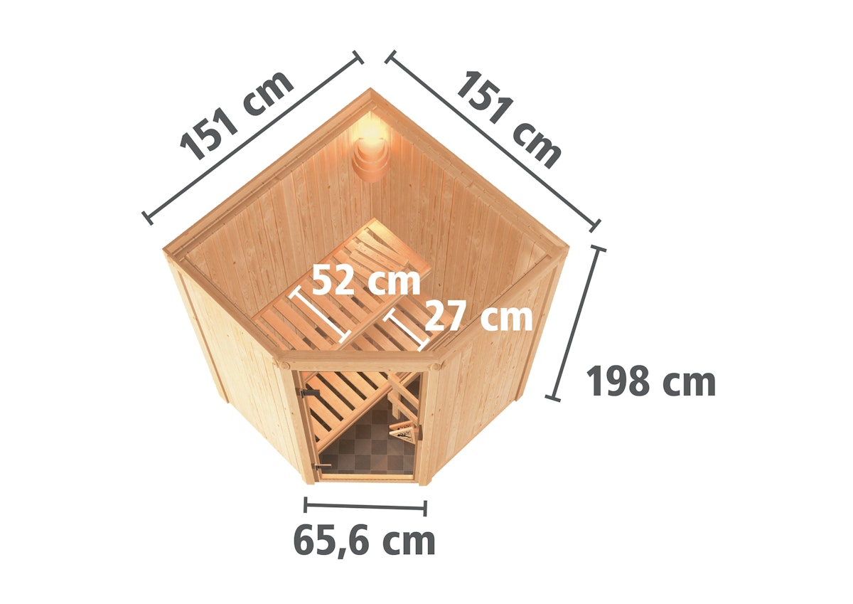 Bild von Karibu Sauna Nanja - 68 mm Systemsauna - 230 Volt Plug & Play-3,6 kW Plug&Play Ofen mit ext. Steuerung Easy-Ohne Dachkranz-Klarglas Ganzglastür inkl. 8-teiligem gratis Zubehörpaket (Gesamtwert 191,92€)