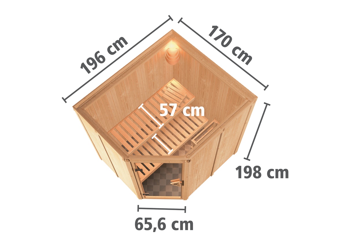 Bild von Karibu Sauna Lilja - 68 mm Systemsauna - 230 Volt Plug & Play-3,6 kW Plug&Play Ofen mit integrierter Steuerung-Ohne Dachkranz- Energiesparende Saunatür inkl. 8-teiligem gratis Zubehörpaket (Gesamtwert 191,92€)