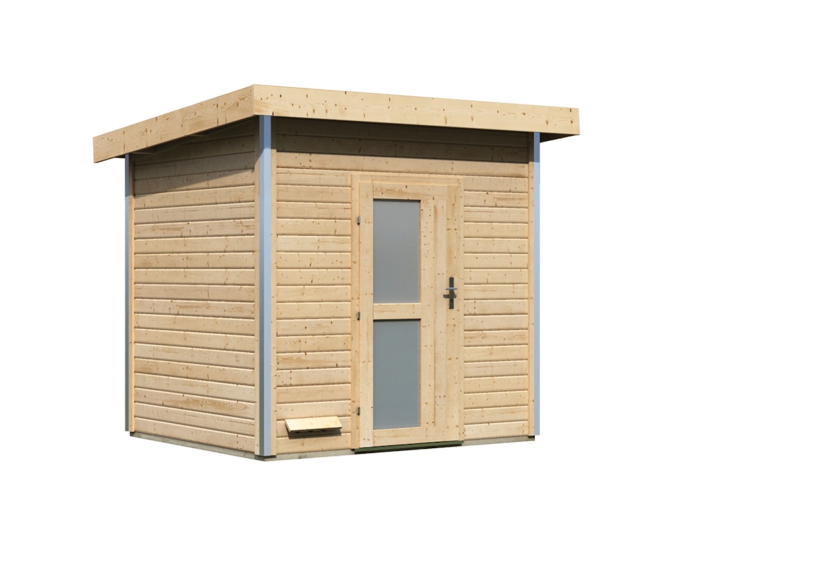 Bild von Karibu Gartensauna Pultdach Saunahaus Norge-Ohne Ofen-Milchglas-Saunatür (blickdicht) inkl. 8-teiligem gratis Zubehörpaket (Gesamtwert 191,92€)