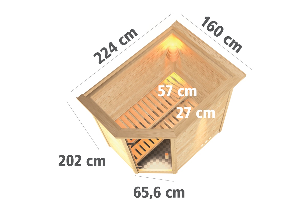 Bild von Karibu Woodfeeling Sauna Svea - 38 mm -Inkl. Dachkranz-Klarglas Ganzglastür-9 kW Ofen inkl. Steuergerät inkl. 8-teiligem gratis Zubehörpaket (Gesamtwert 191,92€)